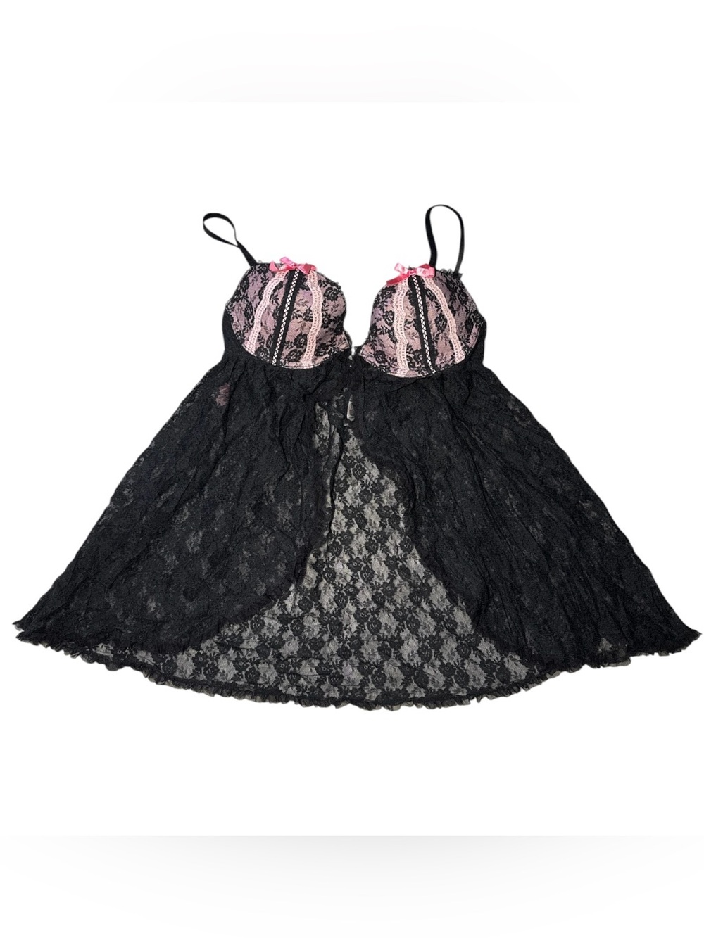 Victoria's Secret Black Lace Chemise with Pink Cup Accents